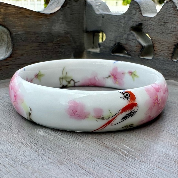 Bird & Cherry Blossom Ceramic Bangle - Picture 7 of 8